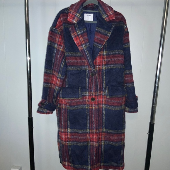 Old Navy Oversized Soft Brushed Plaid Button Front Coat Sz S wool blend - Picture 1 of 9